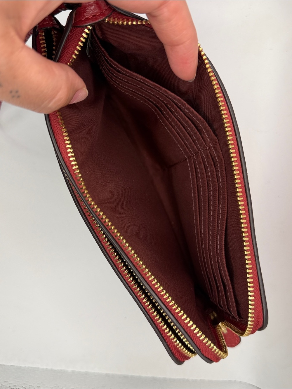 Coach Brown Signature Canvas Wristlet with Red Trim - Picture 8 of 8